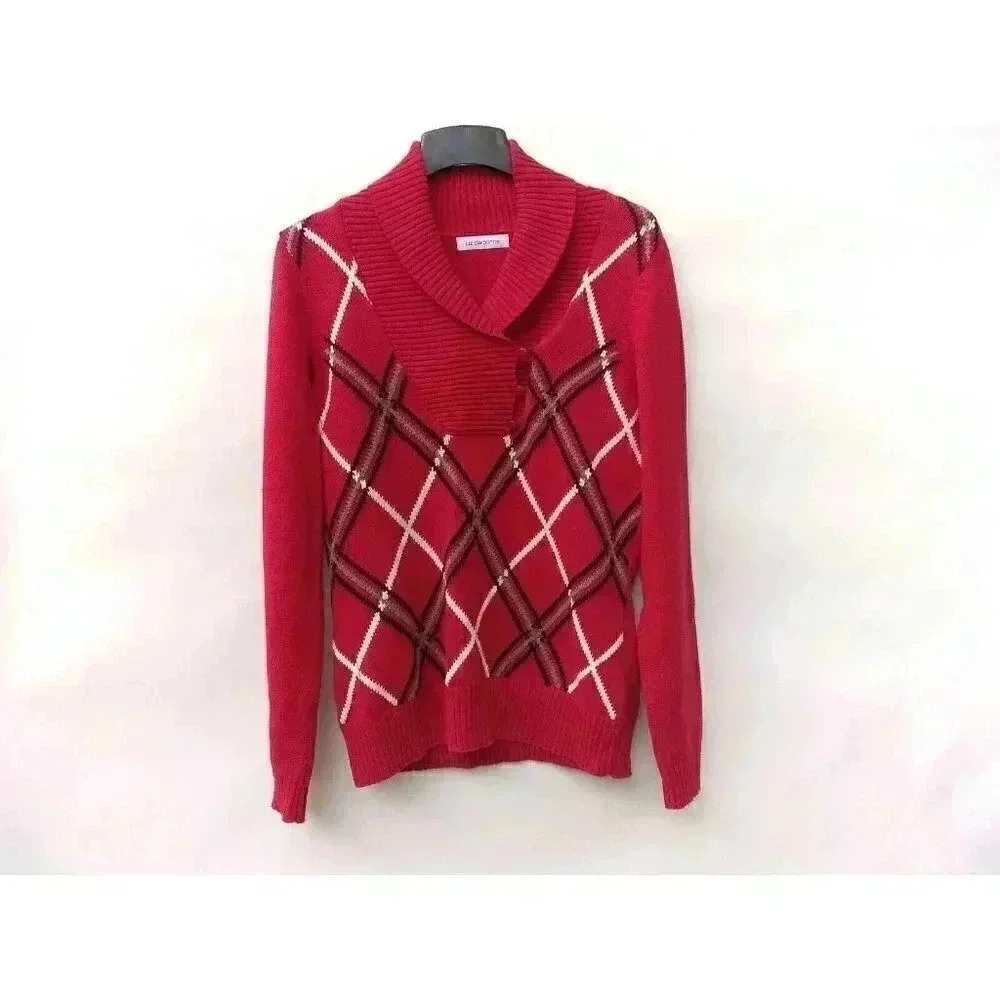 vtg Liz Claiborne sweater asymmetric button collar Sz Med‎